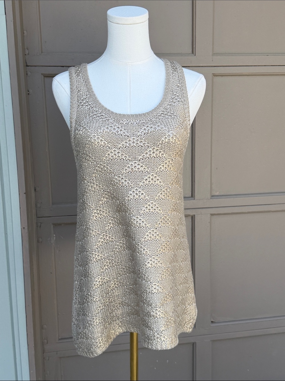 Moth Metallic Knit Scoop Neck Tank in Taupe
